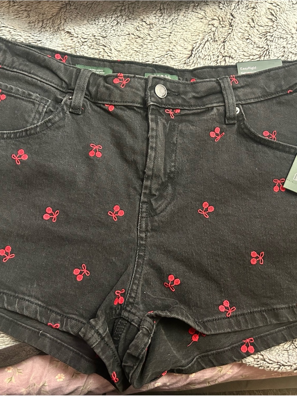 Target Black Denim Women's Shorts with Red Cherry Embroidery
